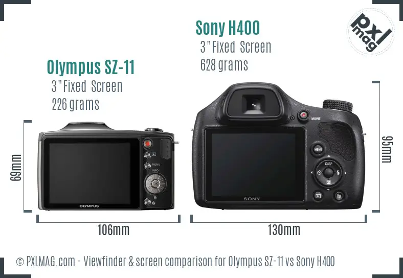 Olympus SZ-11 vs Sony H400 Screen and Viewfinder comparison