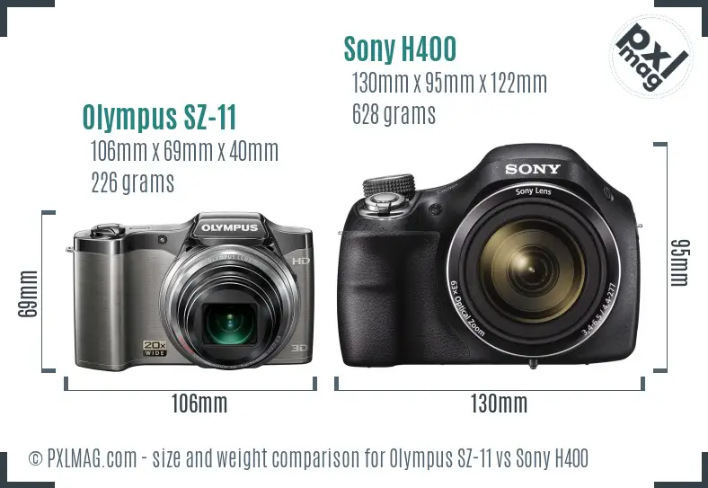 Olympus SZ-11 vs Sony H400 size comparison