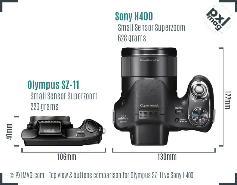 Olympus SZ-11 vs Sony H400 top view buttons comparison