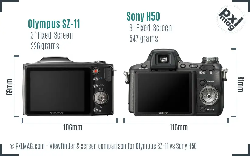 Olympus SZ-11 vs Sony H50 Screen and Viewfinder comparison