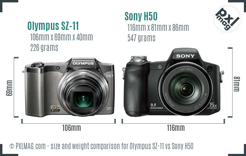 Olympus SZ-11 vs Sony H50 size comparison
