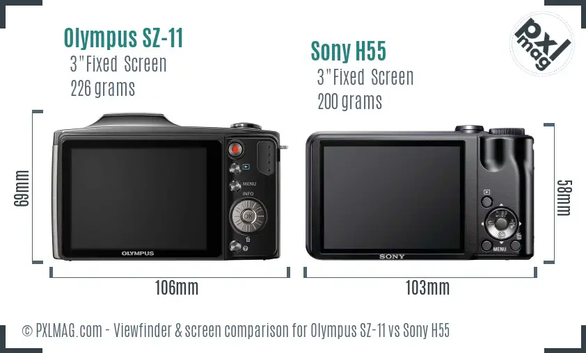 Olympus SZ-11 vs Sony H55 Screen and Viewfinder comparison