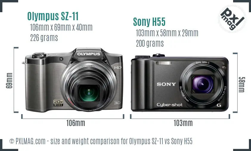 Olympus SZ-11 vs Sony H55 size comparison
