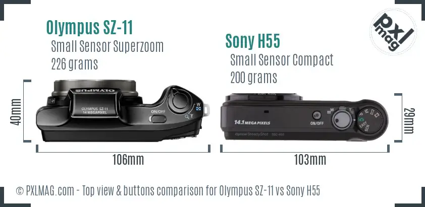 Olympus SZ-11 vs Sony H55 top view buttons comparison