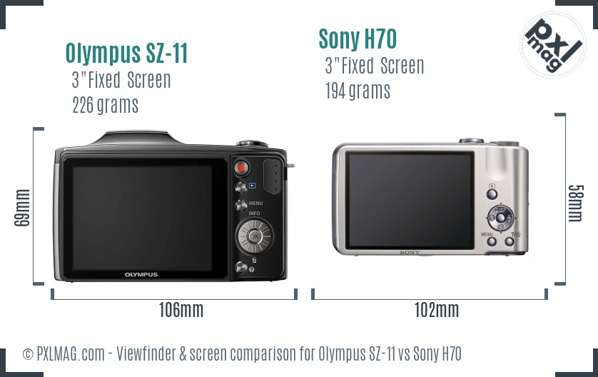 Olympus SZ-11 vs Sony H70 Screen and Viewfinder comparison