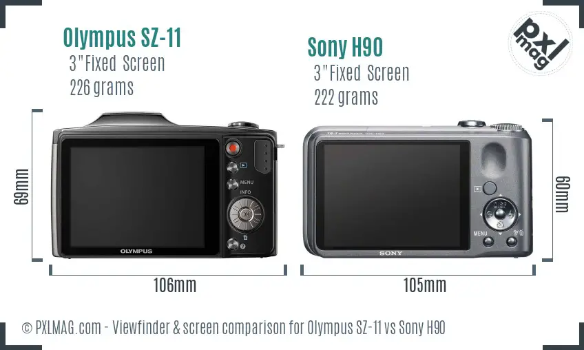 Olympus SZ-11 vs Sony H90 Screen and Viewfinder comparison