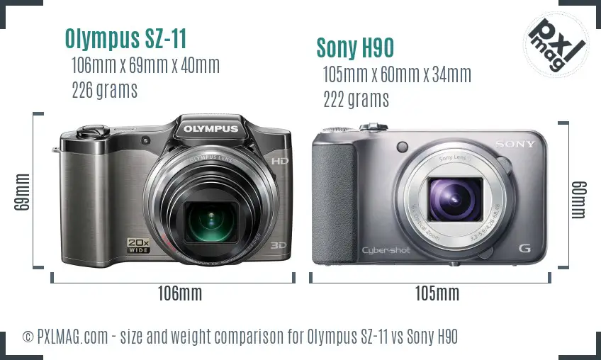 Olympus SZ-11 vs Sony H90 size comparison