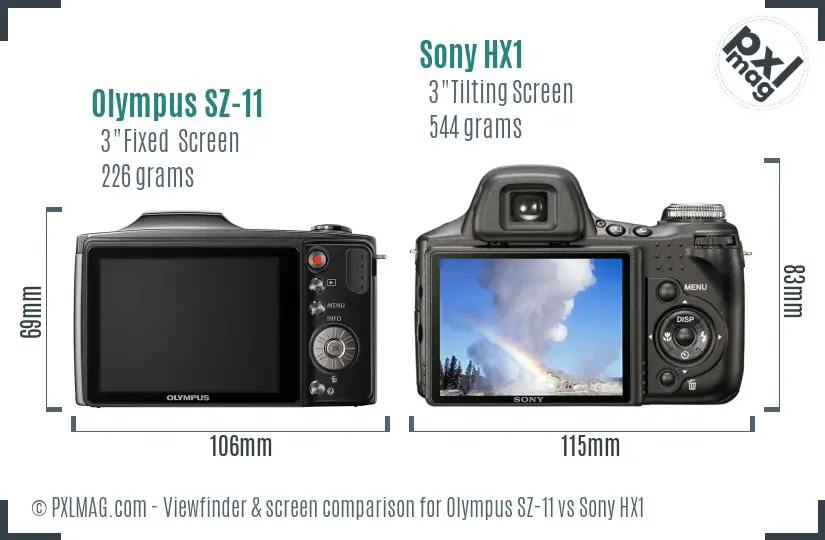 Olympus SZ-11 vs Sony HX1 Screen and Viewfinder comparison