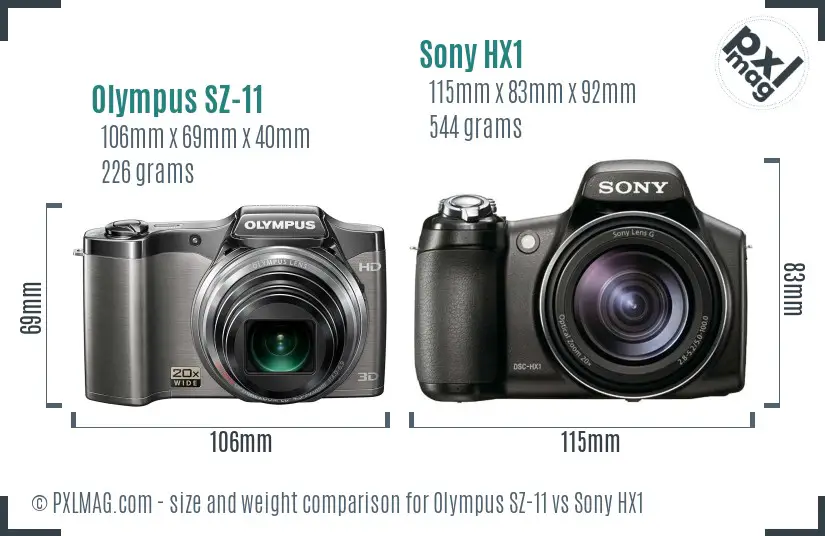 Olympus SZ-11 vs Sony HX1 size comparison