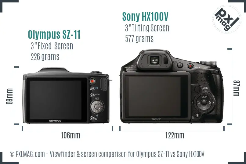 Olympus SZ-11 vs Sony HX100V Screen and Viewfinder comparison