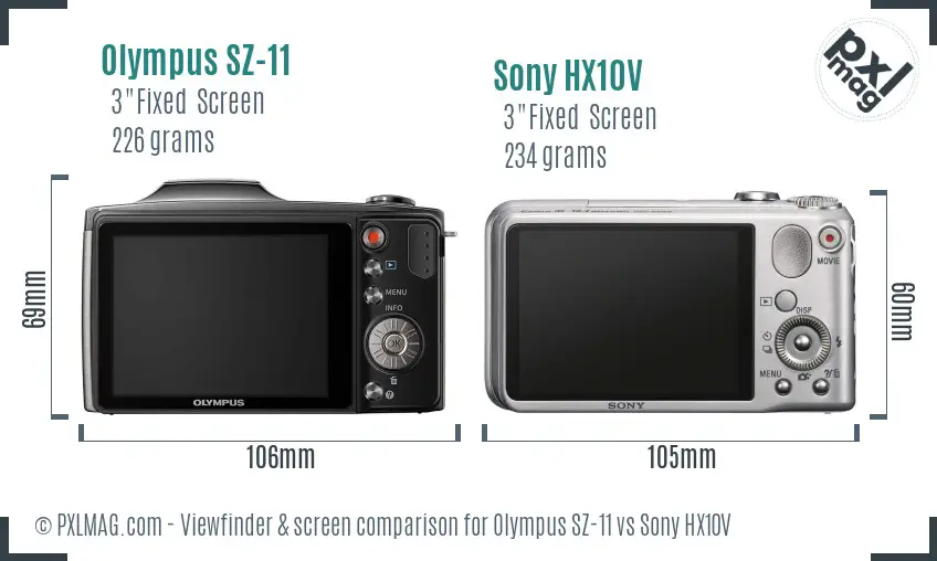 Olympus SZ-11 vs Sony HX10V Screen and Viewfinder comparison