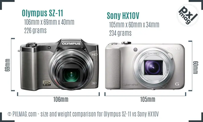 Olympus SZ-11 vs Sony HX10V size comparison