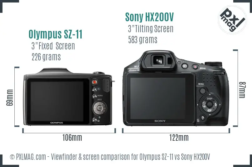 Olympus SZ-11 vs Sony HX200V Screen and Viewfinder comparison