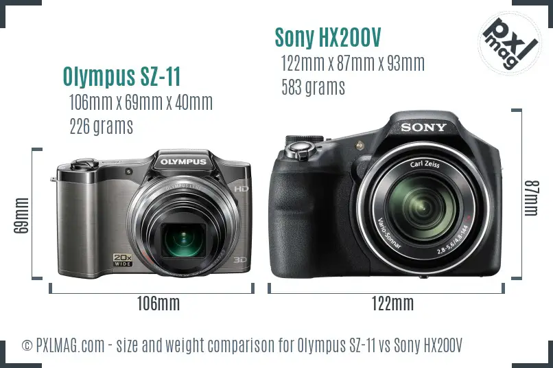 Olympus SZ-11 vs Sony HX200V size comparison