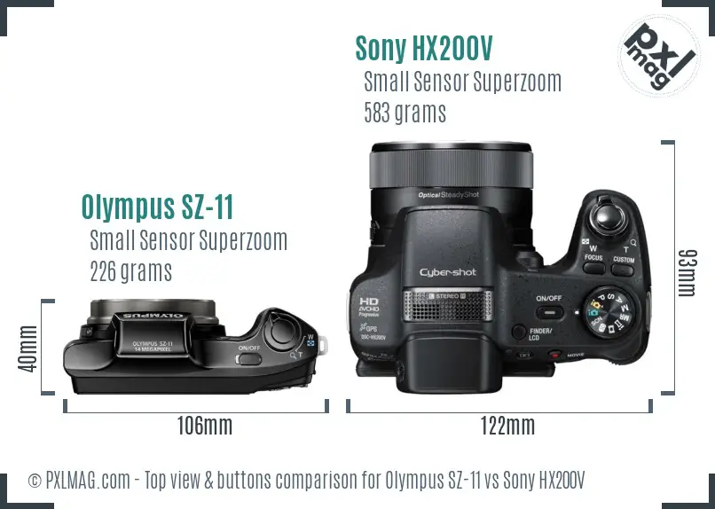Olympus SZ-11 vs Sony HX200V top view buttons comparison