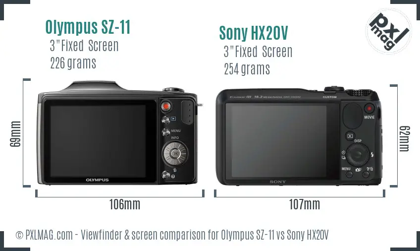 Olympus SZ-11 vs Sony HX20V Screen and Viewfinder comparison