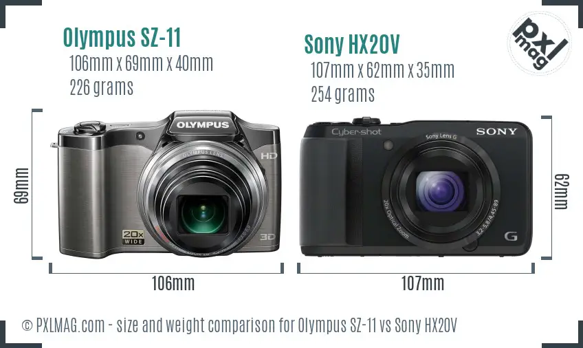 Olympus SZ-11 vs Sony HX20V size comparison