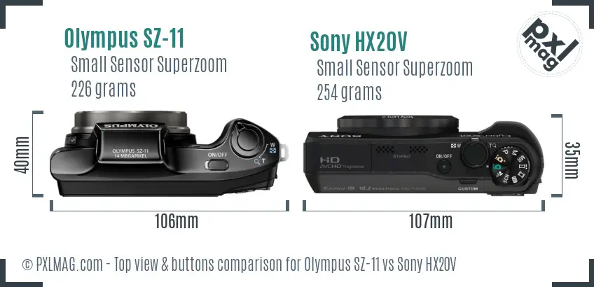Olympus SZ-11 vs Sony HX20V top view buttons comparison