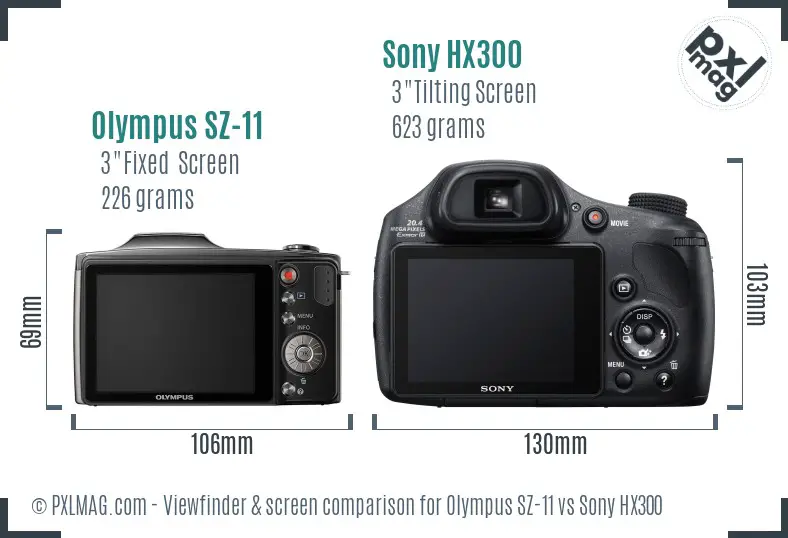 Olympus SZ-11 vs Sony HX300 Screen and Viewfinder comparison