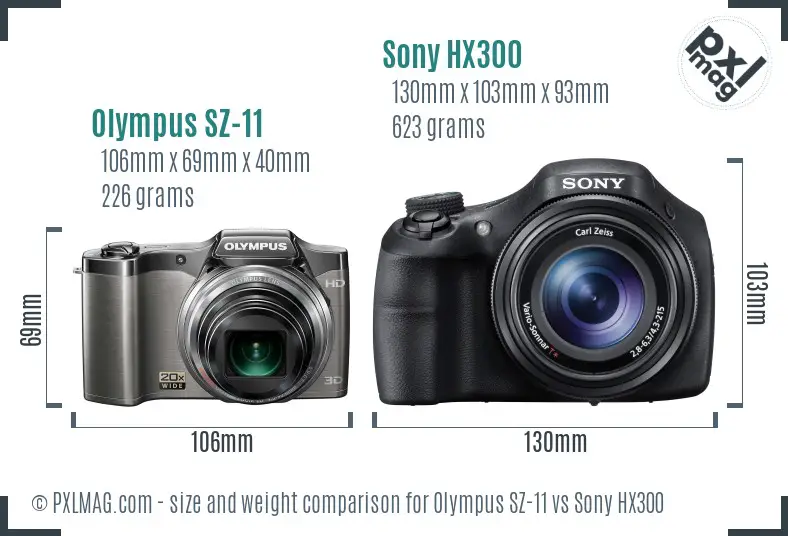 Olympus SZ-11 vs Sony HX300 size comparison