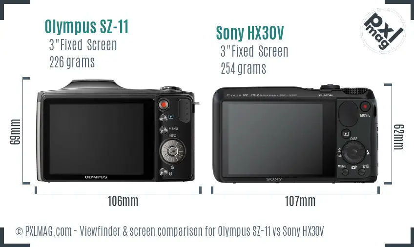 Olympus SZ-11 vs Sony HX30V Screen and Viewfinder comparison