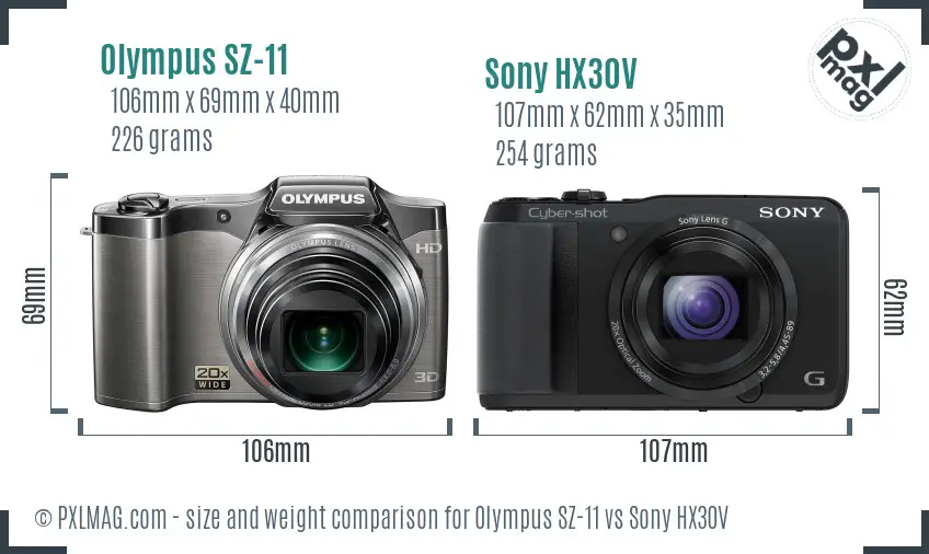Olympus SZ-11 vs Sony HX30V size comparison
