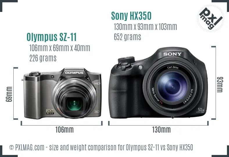 Olympus SZ-11 vs Sony HX350 size comparison