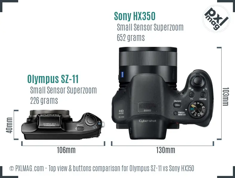 Olympus SZ-11 vs Sony HX350 top view buttons comparison