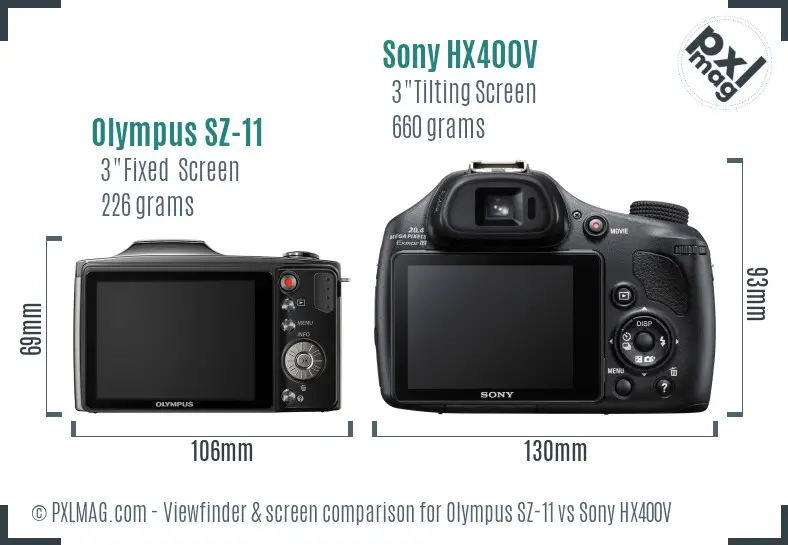 Olympus SZ-11 vs Sony HX400V Screen and Viewfinder comparison