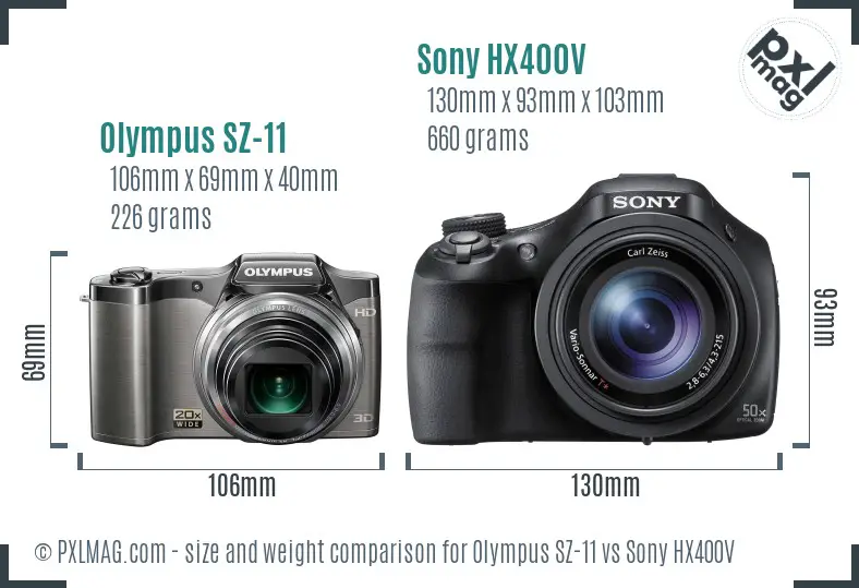 Olympus SZ-11 vs Sony HX400V size comparison