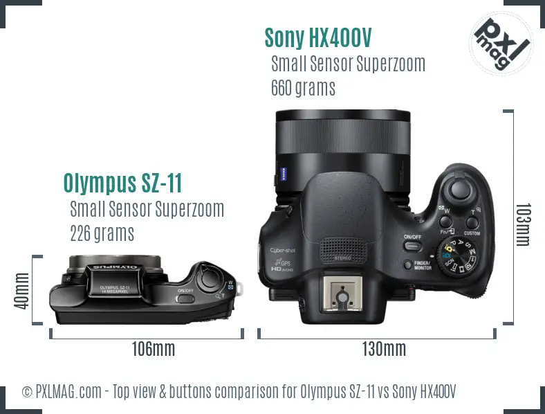 Olympus SZ-11 vs Sony HX400V top view buttons comparison
