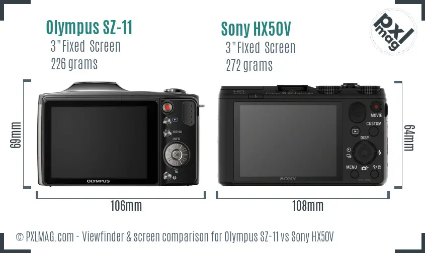 Olympus SZ-11 vs Sony HX50V Screen and Viewfinder comparison