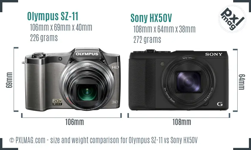 Olympus SZ-11 vs Sony HX50V size comparison