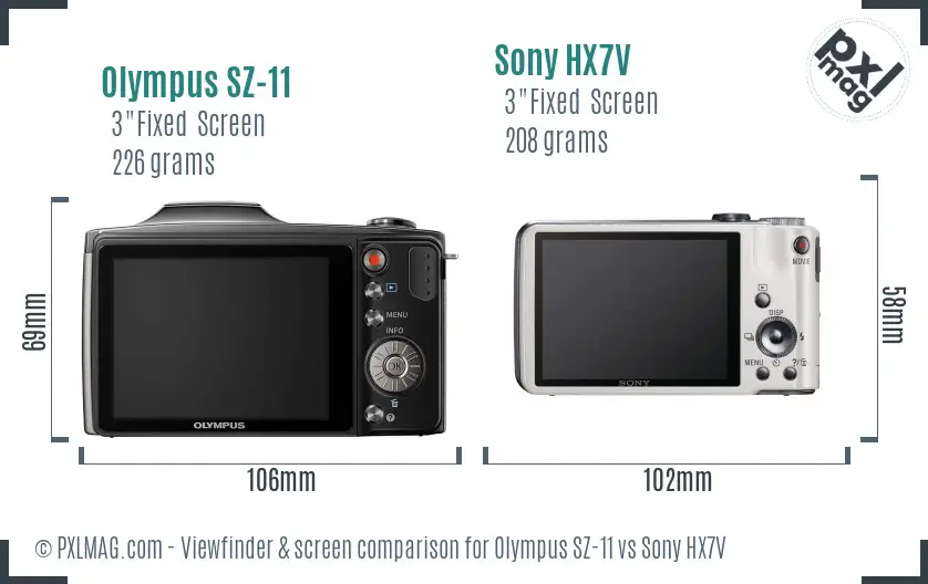 Olympus SZ-11 vs Sony HX7V Screen and Viewfinder comparison