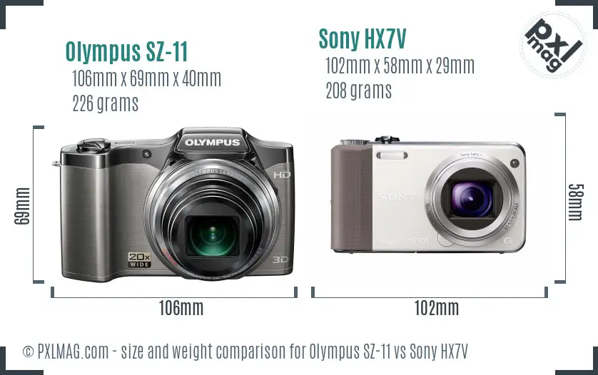 Olympus SZ-11 vs Sony HX7V size comparison
