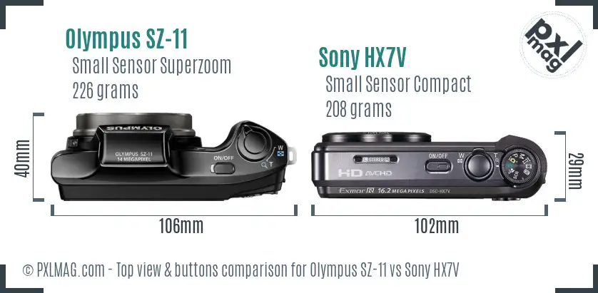 Olympus SZ-11 vs Sony HX7V top view buttons comparison