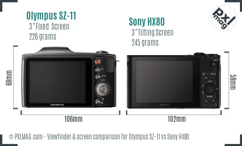 Olympus SZ-11 vs Sony HX80 Screen and Viewfinder comparison