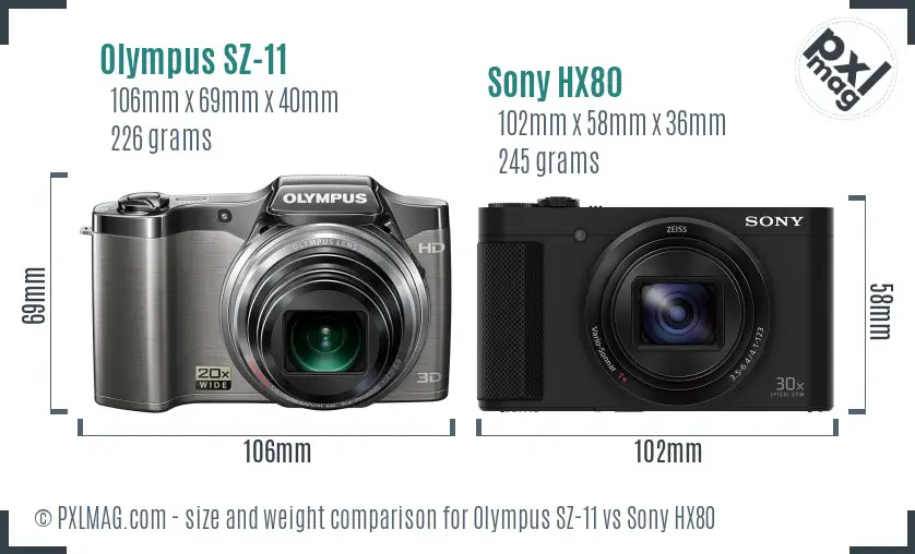 Olympus SZ-11 vs Sony HX80 size comparison