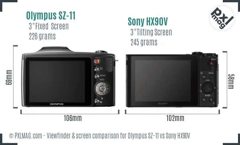 Olympus SZ-11 vs Sony HX90V Screen and Viewfinder comparison