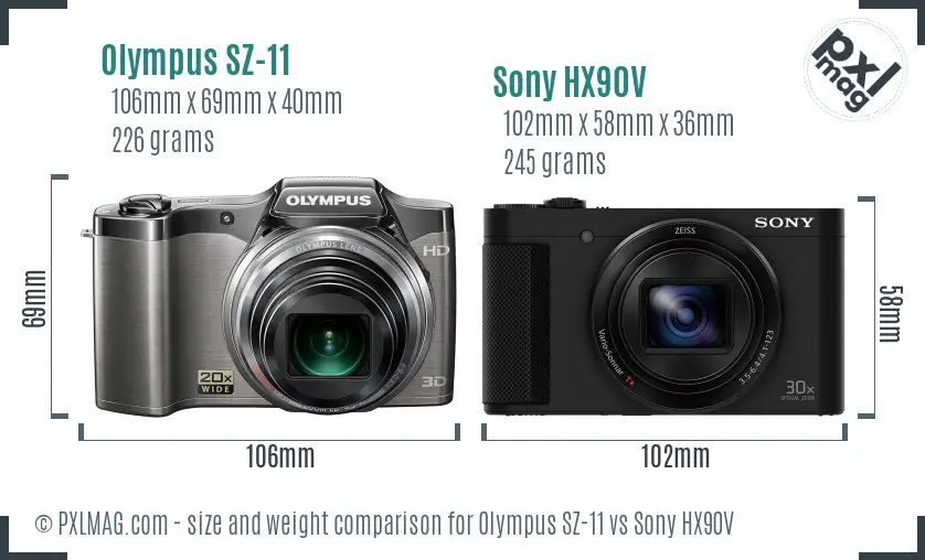 Olympus SZ-11 vs Sony HX90V size comparison
