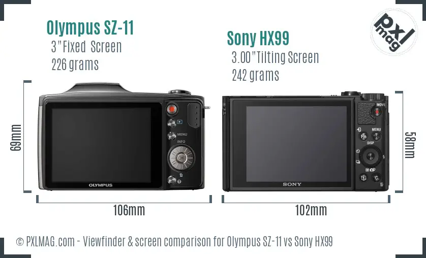 Olympus SZ-11 vs Sony HX99 Screen and Viewfinder comparison