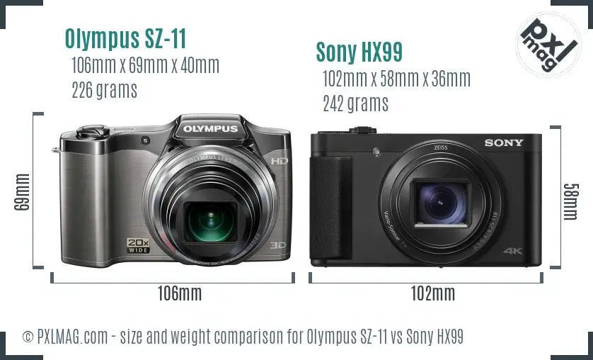 Olympus SZ-11 vs Sony HX99 size comparison