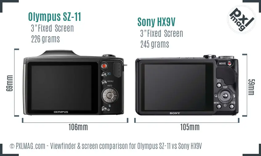 Olympus SZ-11 vs Sony HX9V Screen and Viewfinder comparison