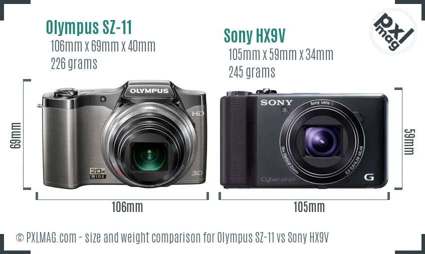 Olympus SZ-11 vs Sony HX9V size comparison