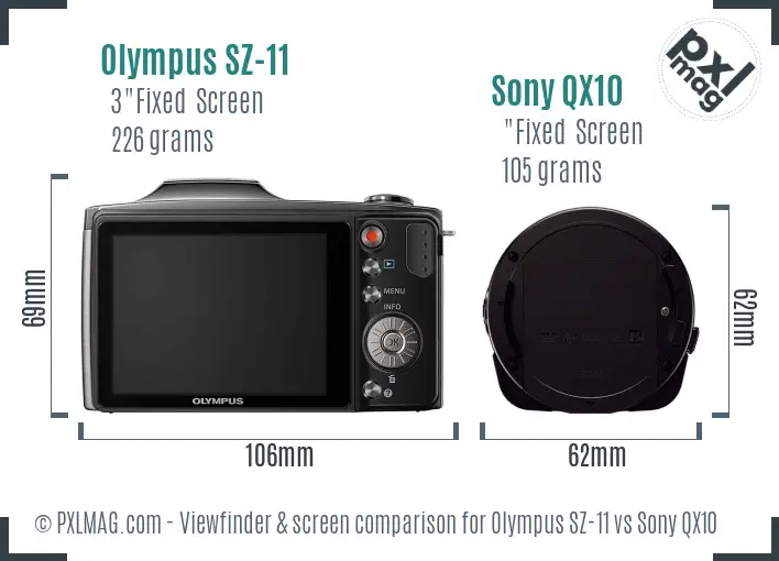 Olympus SZ-11 vs Sony QX10 Screen and Viewfinder comparison