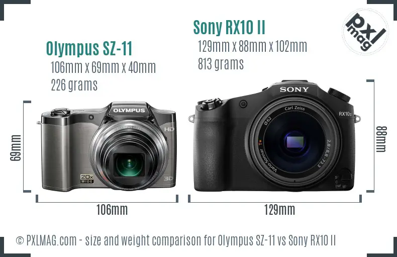 Olympus SZ-11 vs Sony RX10 II size comparison