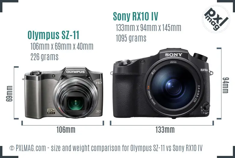 Olympus SZ-11 vs Sony RX10 IV size comparison