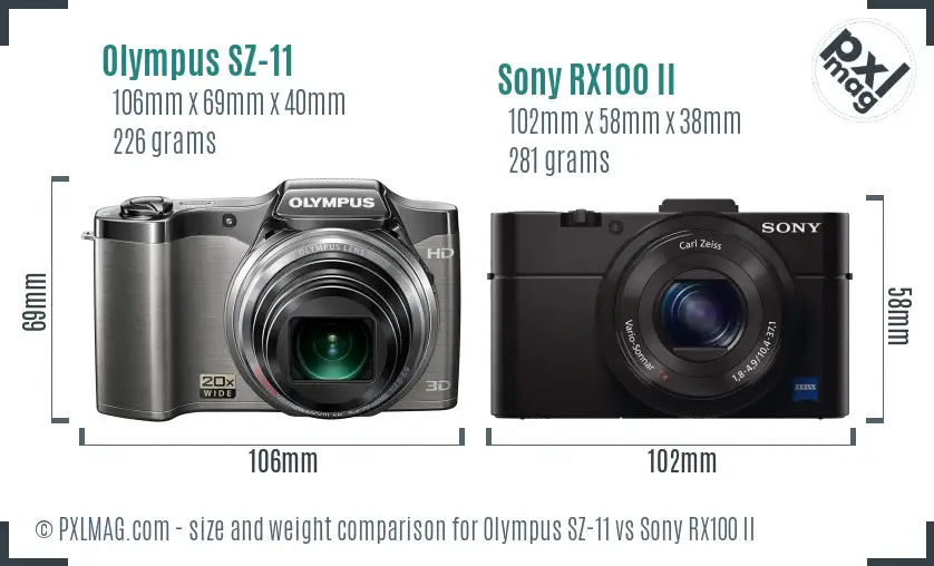 Olympus SZ-11 vs Sony RX100 II size comparison