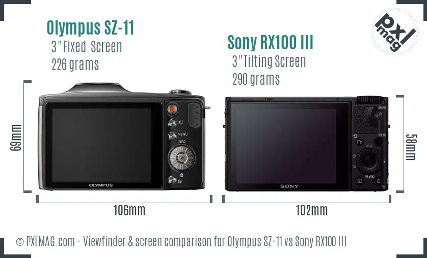 Olympus SZ-11 vs Sony RX100 III Screen and Viewfinder comparison