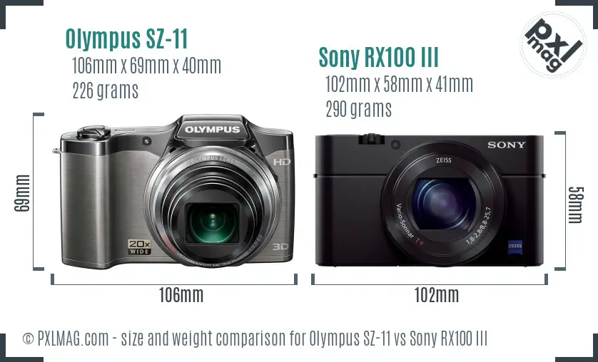 Olympus SZ-11 vs Sony RX100 III size comparison